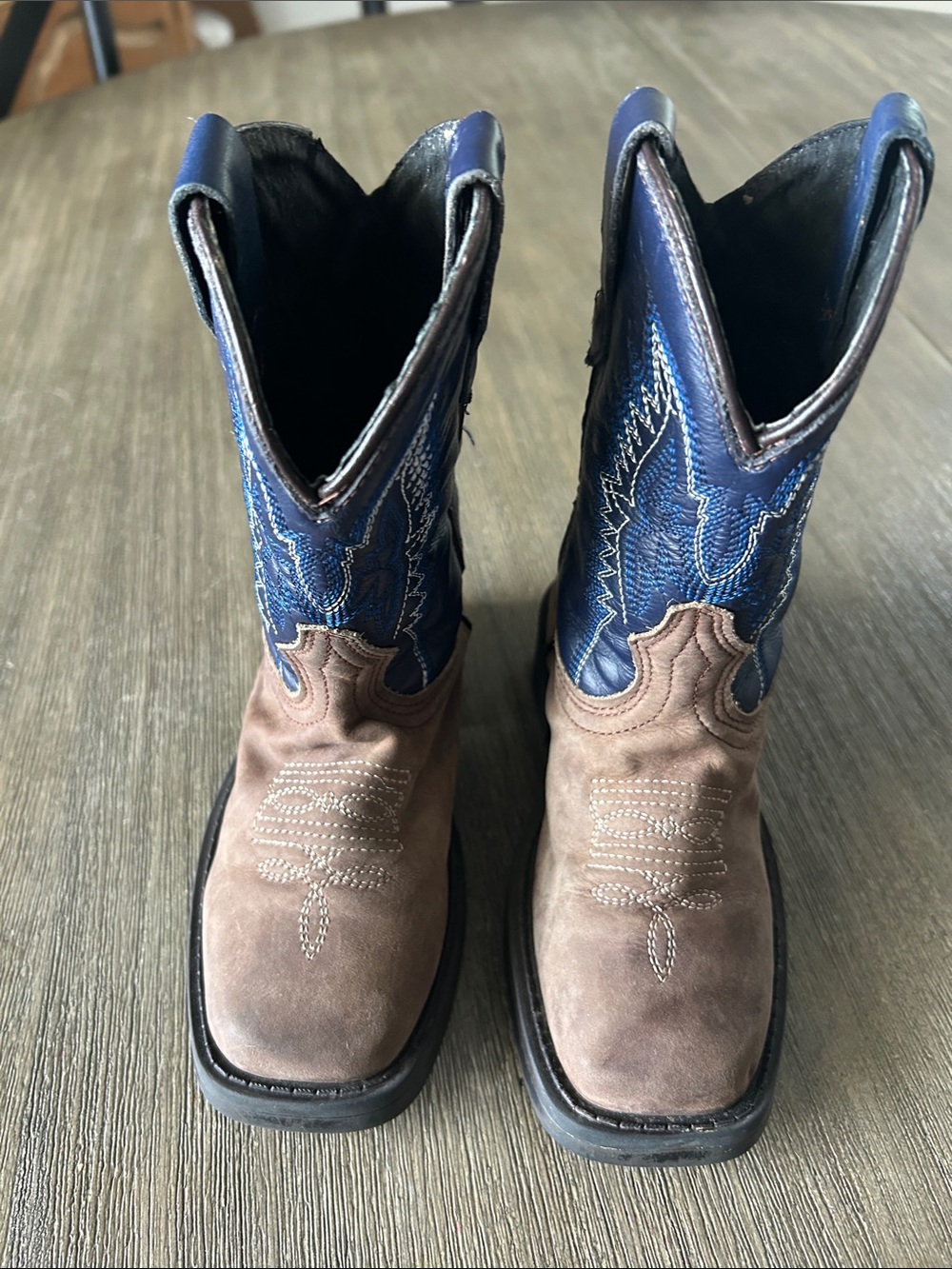 J. B Dillon Boys Two-Tone Brown & Navy Western Boots, Sz. 10.5.
